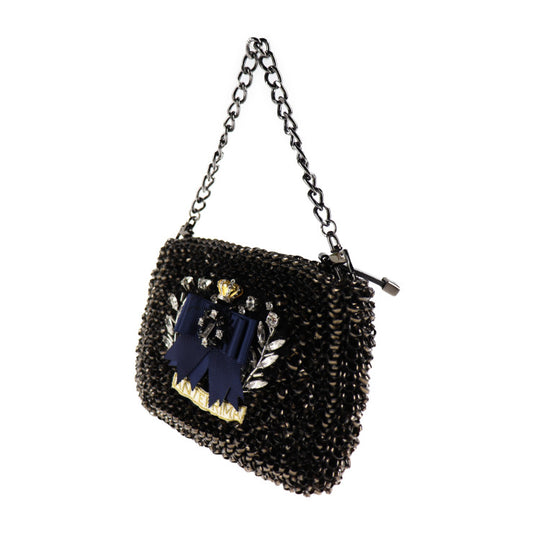 Very good condition ANTEPRIMA bag handbag - PVC wire beaded black 2WAY second bag clutch bag shoulder bag ribbon chain