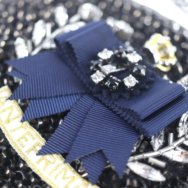 超美品 ANTEPRIMA アンテプリマ バッグ ハンドバッグ - PVCワイヤー ビジュー ブラック系 2WAY セカンドバッグ クラッチバッグ ショルダーバッグ リボン チェーン
