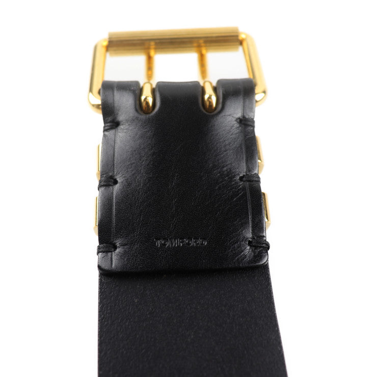 美品 TOM FORD トムフォード ダブルピンベルト ベルト - 表記サイズ 70/28 レザー ブラック ゴールド金具