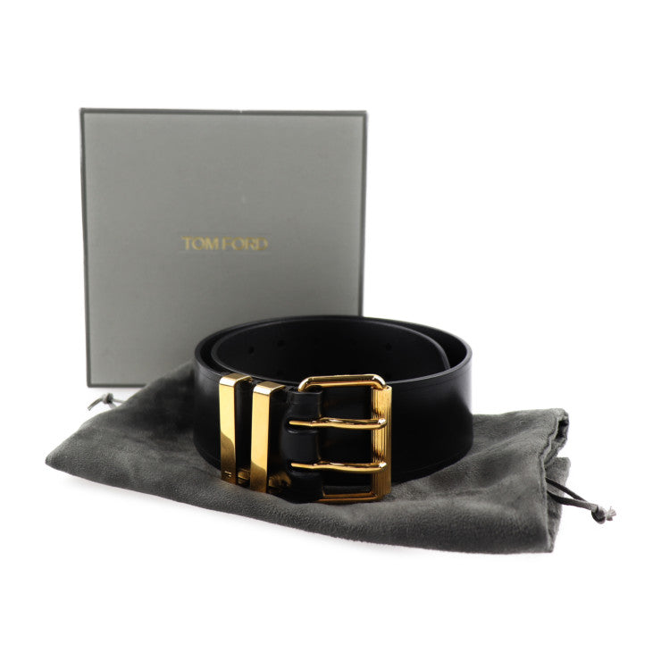 美品 TOM FORD トムフォード ダブルピンベルト ベルト - 表記サイズ 70/28 レザー ブラック ゴールド金具