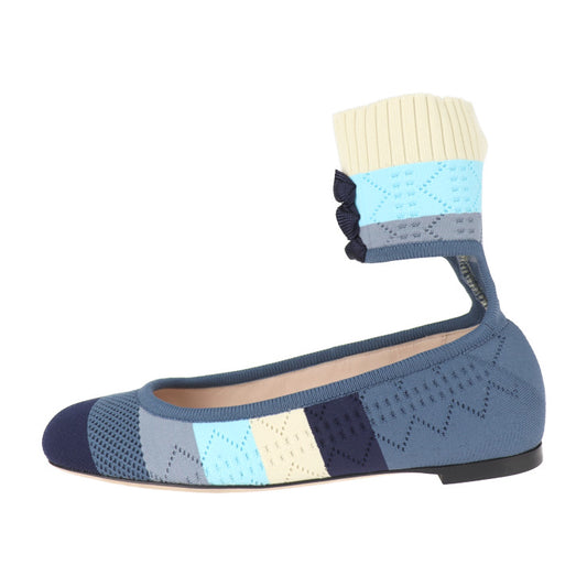 超美品 FENDI フェンディ ソックスシューズ パンプス - 表記サイズ 34 1/2 キャンバス ブルー系 セパレート フラットシューズ 参考サイズ 21.5cm