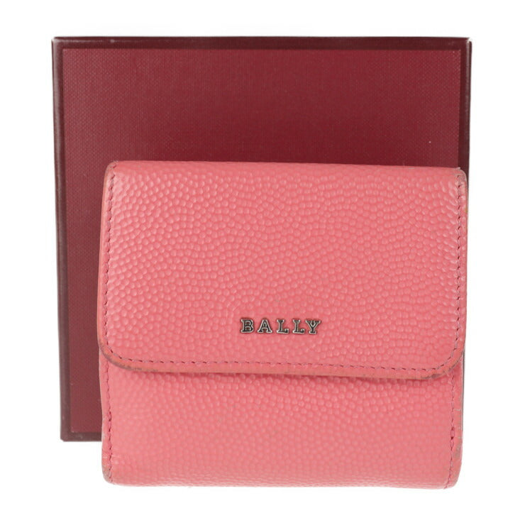 BALLY バリー コンパクト財布 三つ折り財布 - レザー ピンク系 シルバー金具