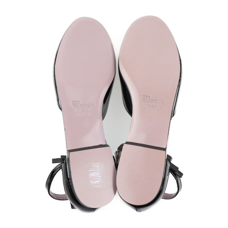 超美品 RED VALENTINO レッドヴァレンティノ セパレートパンプス パンプス ARS00034 表記サイズ 37 パテントレザー レザー ブラック フラットシューズ ストラップ 参考サイズ24cm エナメル