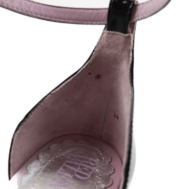 超美品 RED VALENTINO レッドヴァレンティノ セパレートパンプス パンプス ARS00034 表記サイズ 37 パテントレザー レザー ブラック フラットシューズ ストラップ 参考サイズ24cm エナメル