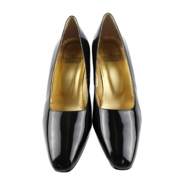 超美品 Valentino Garavani ヴァレンティノ ガラヴァーニ パンプス パンプス 表記サイズ 7 エナメル ダークグリーン系 チャンキーヒール 参考サイズ25cm
