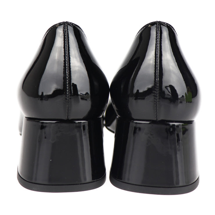 超美品 PRADA プラダ パンプス パンプス - 表記サイズ 34 1/2 エナメル ブラック チャンキーヒール 参考サイズ約21.5cm パテントレザー