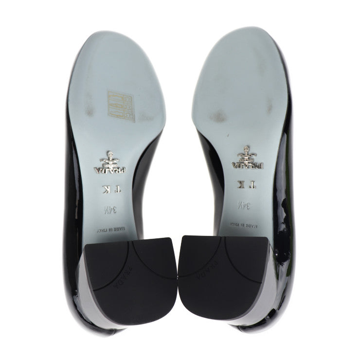 超美品 PRADA プラダ パンプス パンプス - 表記サイズ 34 1/2 エナメル ブラック チャンキーヒール 参考サイズ約21.5cm パテントレザー
