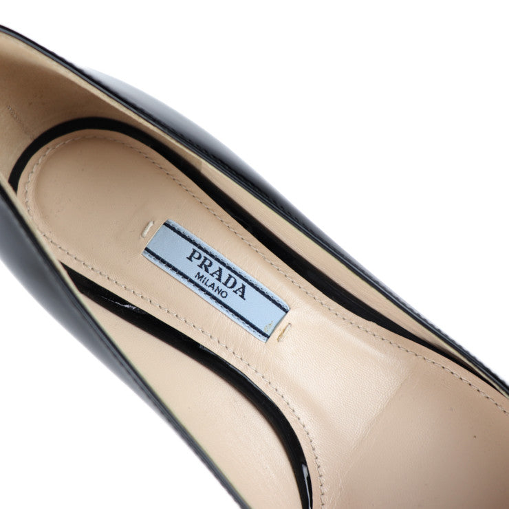 超美品 PRADA プラダ パンプス パンプス - 表記サイズ 34 1/2 エナメル ブラック チャンキーヒール 参考サイズ約21.5cm パテントレザー