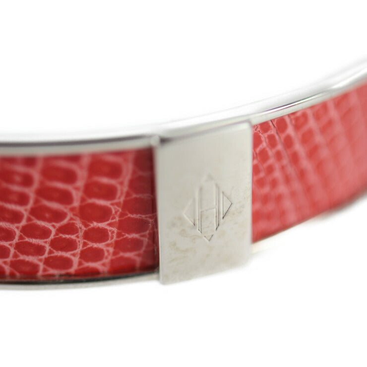 Very good condition HERMES Kawaii Bangle - Size S, Lizard, Metal, Pink Red, Silver