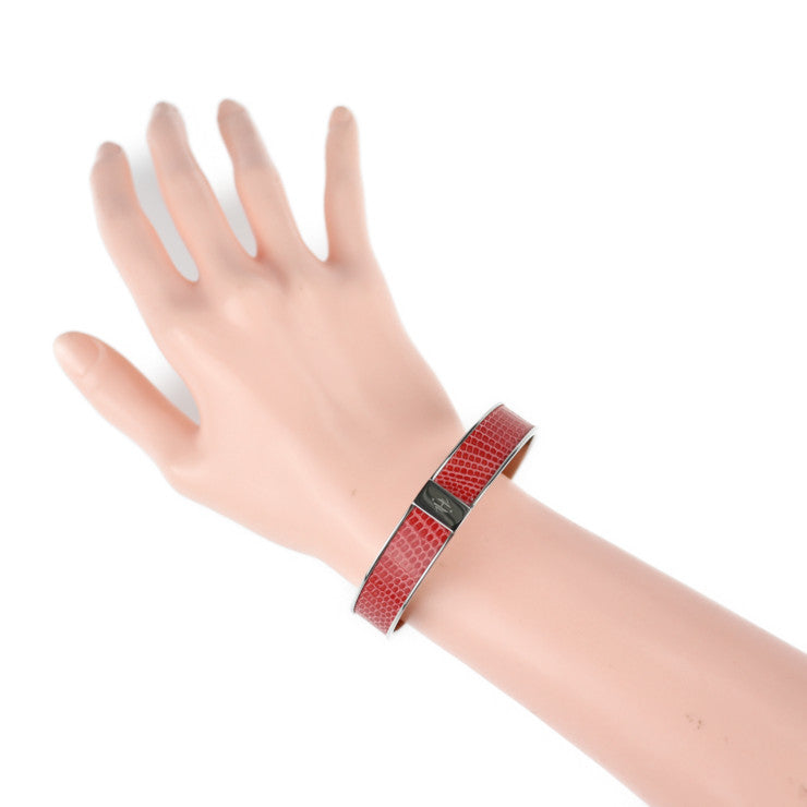 Very good condition HERMES Kawaii Bangle - Size S, Lizard, Metal, Pink Red, Silver