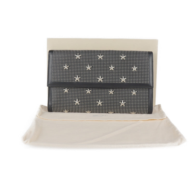 美品 JIMMY CHOO ジミーチュウ バッグ クラッチバッグ レザー ブラック シルバー金具 スタースタッズ パーティーバッグ ポーチ フラップ