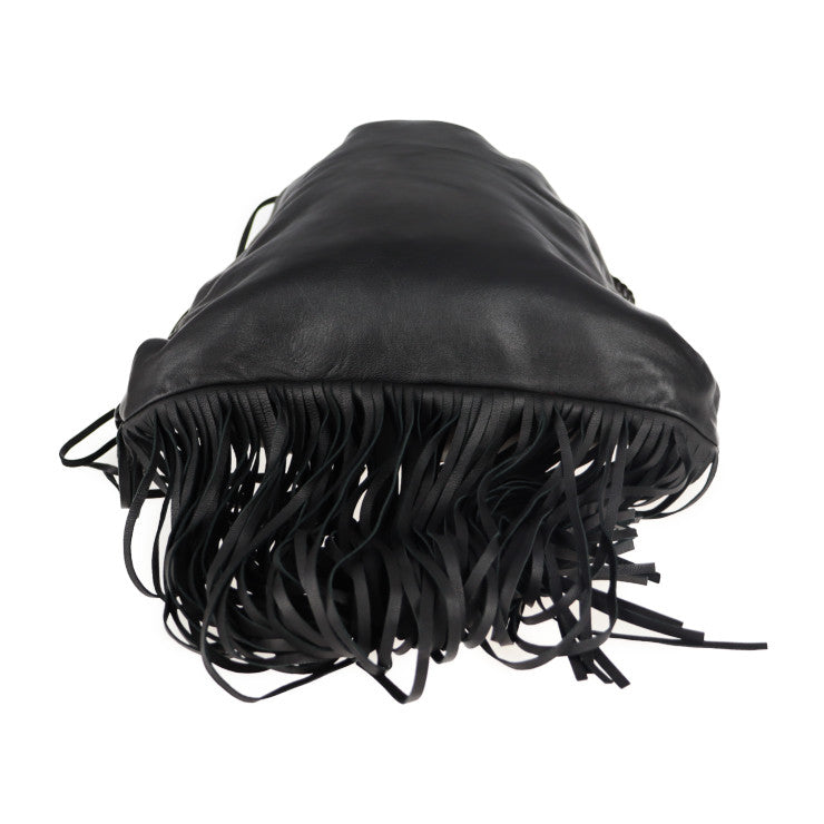 超美品 RED VALENTINO レッドヴァレンティノ バックパック リュック・デイパック レザー ブラック フリンジ 巾着型 ショルダーバッグ