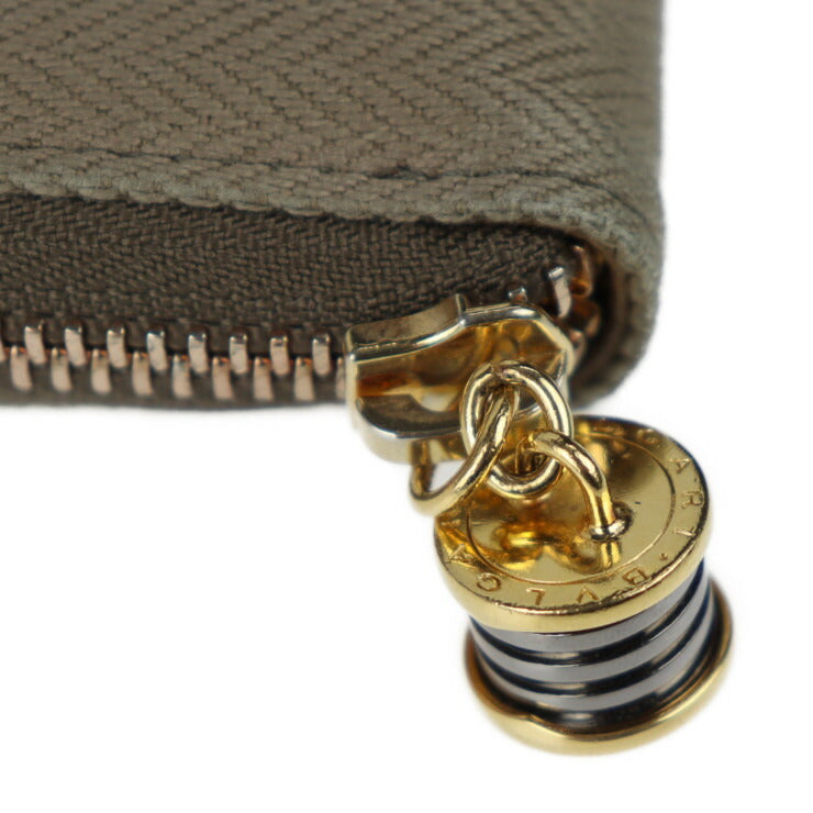 美品 BVLGARI ブルガリ ビーゼロワン 長財布 33775 キャンバス レザー ブラウン カーキ ゴールド金具 ラウンドファスナー