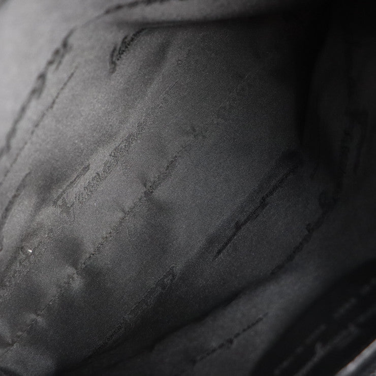 美品 Salvatore Ferragamo サルヴァトーレ フェラガモ ヴァラ ショルダーバッグ 21 8801 ナイロンキャンバス ブラック チェーン セミショルダーバッグ