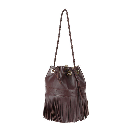 美品 J&M Davidson ジェイアンドエムデヴィッドソン カーニバルM ショルダーバッグ - レザー ブラウン ゴールド金具 フリンジ 巾着