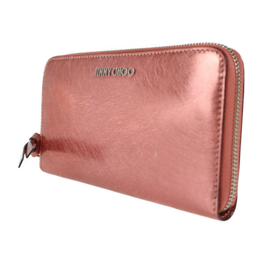 超美品 JIMMY CHOO ジミーチュウ PIPPA ピッパ 長財布 - レザー ピンク メタリック シルバー金具 ラウンドファスナー