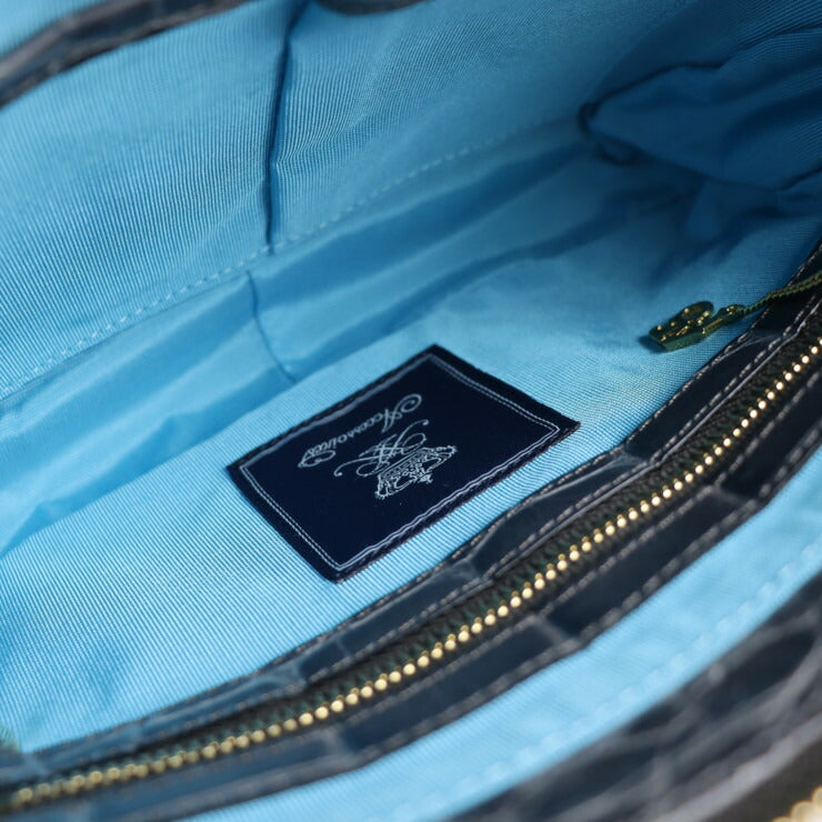 美品 ADMJ エーディーエムジェイ ショルダーバッグ ハンドバッグ クロコ型押しレザー グレー系 ゴールド金具 2WAY クラッチバッグ アクセサリーポーチ スタッズ