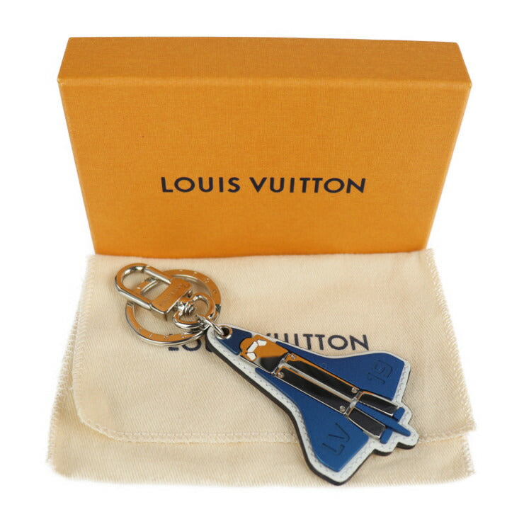 超美品 LOUIS VUITTON ルイ ヴィトン ポルト クレ マスコット ロケット キーホルダー MP2214 メタル レザー ブルー シルバー ホワイト ビトン