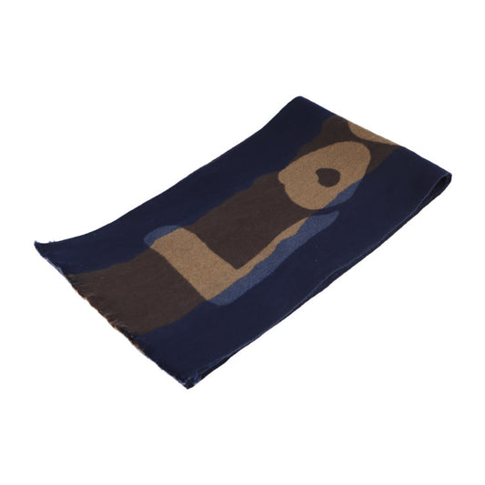 美品 LOUIS VUITTON ルイ ヴィトン マフラー マフラー ウール93% シルク7% ネイビー ブラウン ロゴ フリンジ