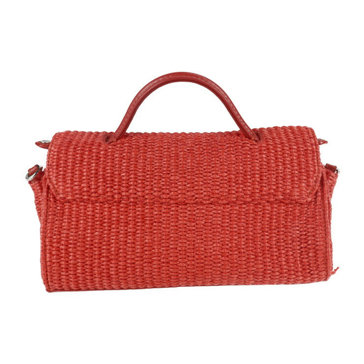 超美品 ZANELLATO ザネラート NINA ニーナ ハンドバッグ - ストロー レザー レッド 2WAY ショルダーバッグ フラップ