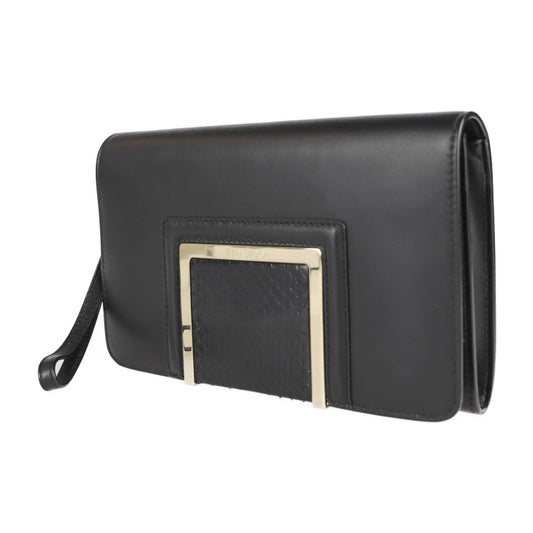 超美品 JIMMY CHOO ジミーチュウ ALARA クラッチバッグ パイソン カーフレザー ブラック ゴールド金具 リストレット セカンドバッグ