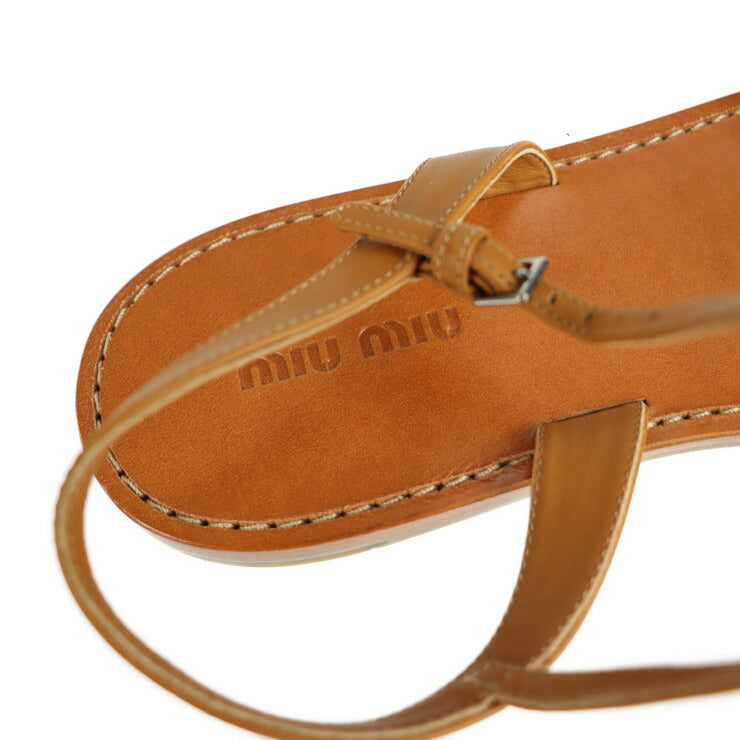超美品 MIUMIU ミュウミュウ フラットサンダル サンダル 5X336A #36 1/2 レザー エナメル ブラウン レッド ブラック アンクルストラップ 参考23.5cm