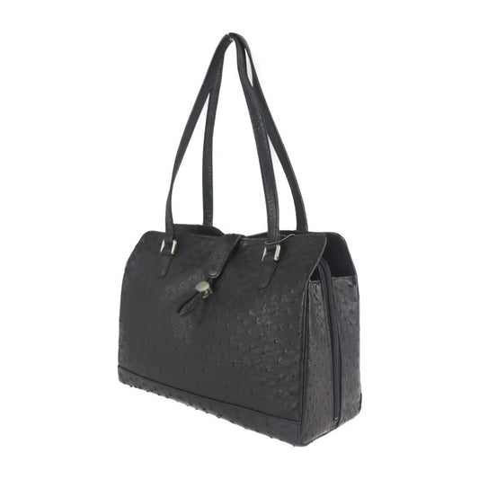 超美品 no brand ノーブランド トートバッグ ショルダーバッグ オーストリッチ ブラック シルバー金具 ハンドバッグ JRA認定