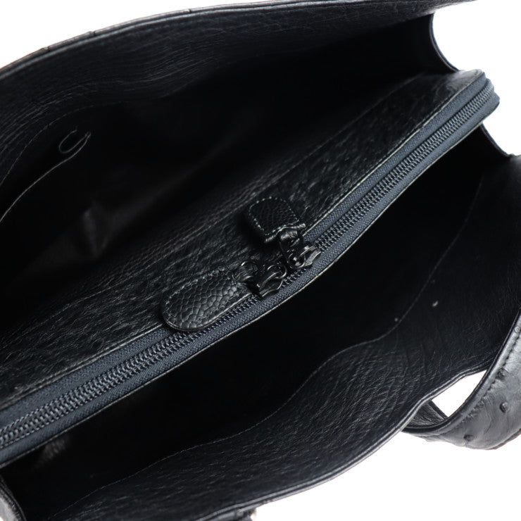 超美品 no brand ノーブランド トートバッグ ショルダーバッグ オーストリッチ ブラック シルバー金具 ハンドバッグ JRA認定