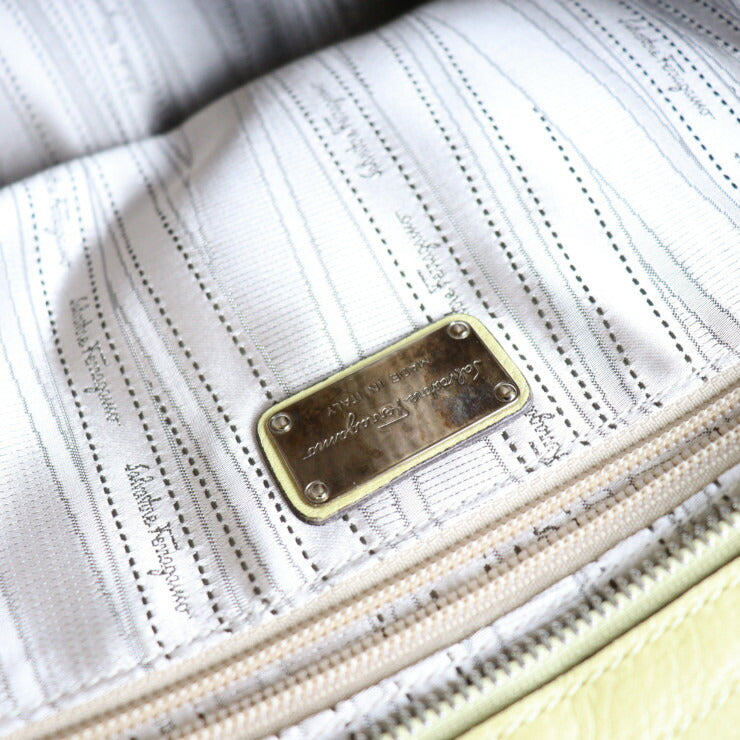美品 Salvatore Ferragamo サルヴァトーレ フェラガモ スモール ソフィア ガンチーニ ハンドバッグ FZ-21 A871 レザー イエロー シルバー金具 2way