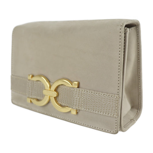 Salvatore Ferragamo サルヴァトーレ フェラガモ ガンチーニ ショルダーバッグ AQ214732 レザー ベージュ ゴールド金具 ポシェット 2Way チェーン