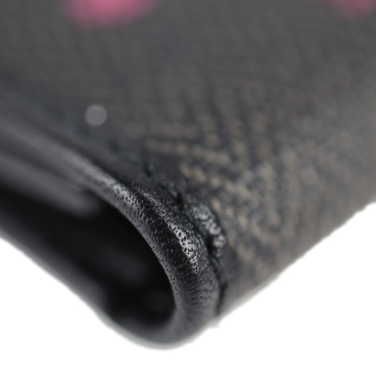 Beautiful BVLGARI Collezione Key Case 32439 PVC coated canvas leather grey black pink silver hardware tri-fold 6-ring