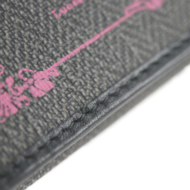 Beautiful BVLGARI Collezione Key Case 32439 PVC coated canvas leather grey black pink silver hardware tri-fold 6-ring