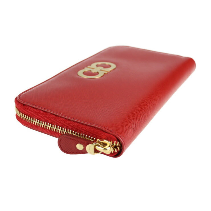 超美品 Salvatore Ferragamo サルヴァトーレ フェラガモ ガンチーニ 長財布 22 B300 レザー ROSSO レッド系 ゴールド金具 ラウンドファスナー