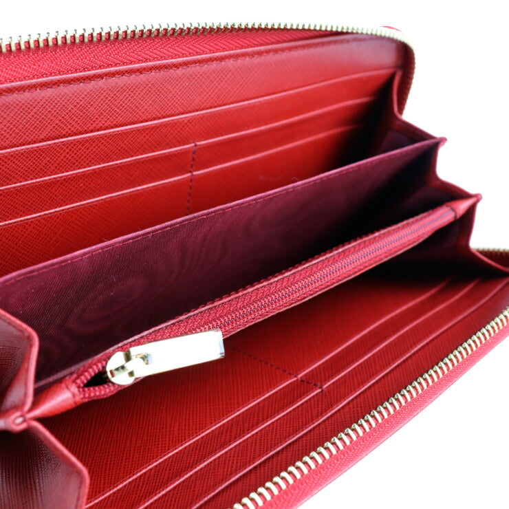 超美品 Salvatore Ferragamo サルヴァトーレ フェラガモ ガンチーニ 長財布 22 B300 レザー ROSSO レッド系 ゴールド金具 ラウンドファスナー