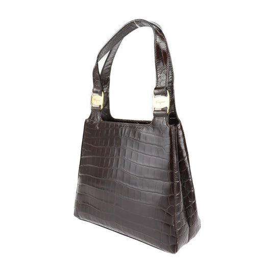 Salvatore Ferragamo サルヴァトーレ フェラガモ トートバッグ ヴァラ ハンドバッグ 21 7755 クロコ型押しレザー ダークブラウン ゴールド金具 2WAY ショルダーバッグ