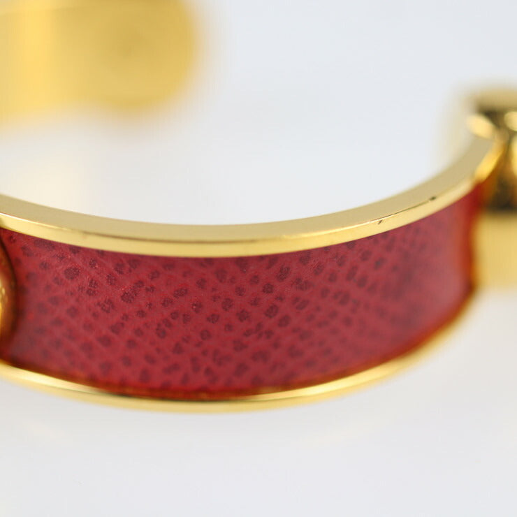 HERMES エルメス アクセサリー バングル - メタル レザー ゴールド レッド Cバングル カフブレスレット