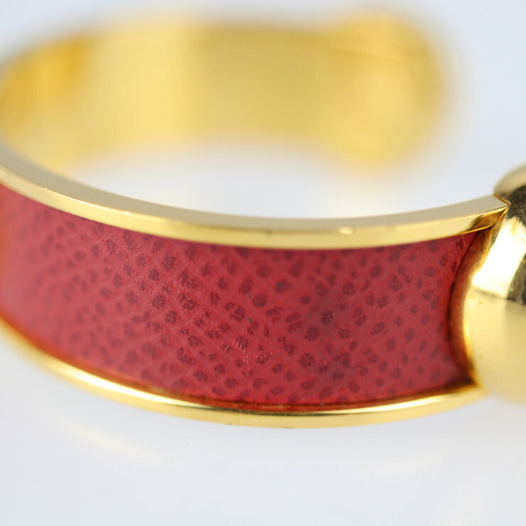 HERMES エルメス アクセサリー バングル - メタル レザー ゴールド レッド Cバングル カフブレスレット