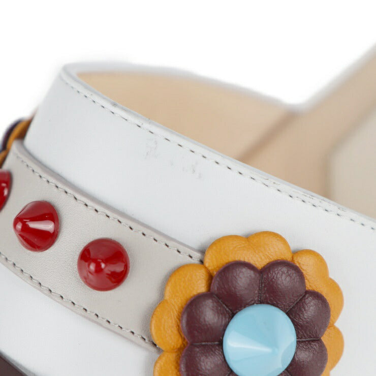 美品 FENDI フェンディ トングサンダル サンダル #35 レザー ホワイト マルチカラー フラット スタッズ 参考サイズ 22cm