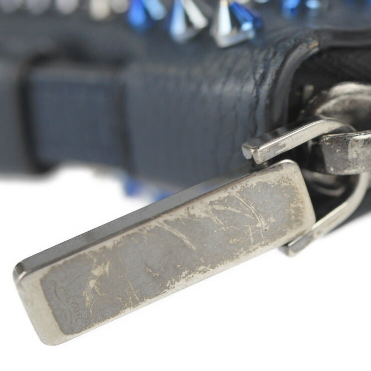 美品 Christian Louboutin クリスチャンルブタン パネトーネ ウォレットXL 長財布 3175209 レザー ネイビー マルチカラー スパイクスタッズ ラウンドファスナー クラッチ ハンドバッグ トラベルケース