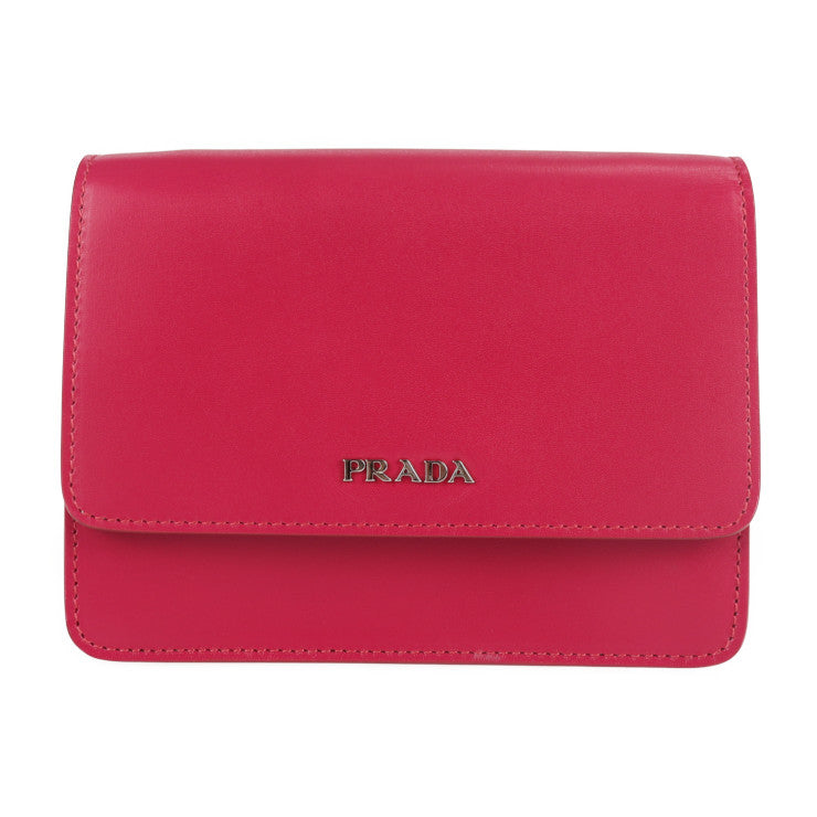 超美品 PRADA プラダ 2WAYバッグ ショルダーバッグ BT1031 ボックスカーフ PEONIA ピンク系 シルバー金具 ショルダーウォレット ポシェット レザー クラッチバッグ ポーチ