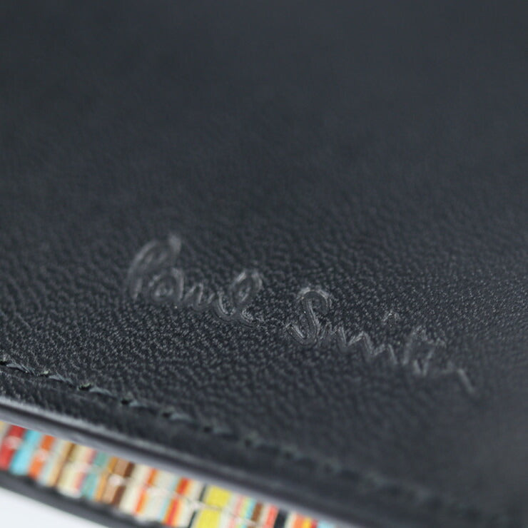 超美品 Paul Smith ポールスミス INSIDE MULTI EMBOSS WALLET インサイド マルチ エンボス 二つ折り財布 P074 カーフレザー ブラック マルチカラー コンパクトウォレット ストライプ