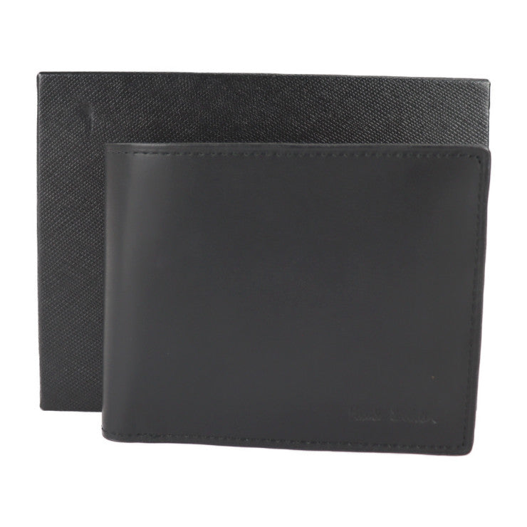 超美品 Paul Smith ポールスミス INSIDE MULTI EMBOSS WALLET インサイド マルチ エンボス 二つ折り財布 P074 カーフレザー ブラック マルチカラー コンパクトウォレット ストライプ