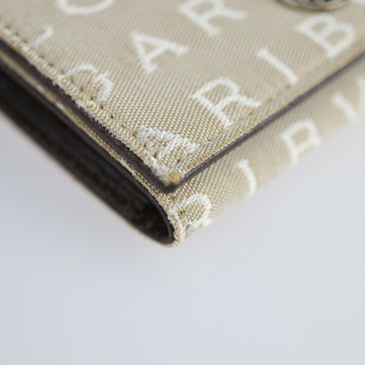 Very good condition BVLGARI business card holder, card case 26549, canvas, pigskin, beige, chocolate, logomania, bi-fold