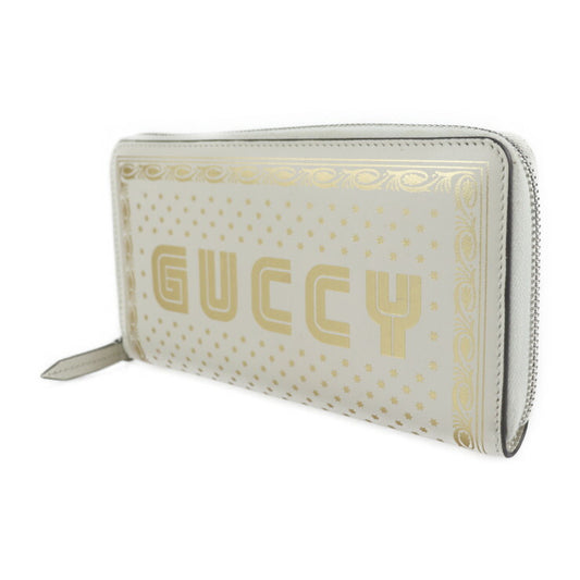 美品 GUCCI グッチ GUCCY SEGA コラボ 長財布 510488 レザー アイボリー ゴールド ラウンドファスナー