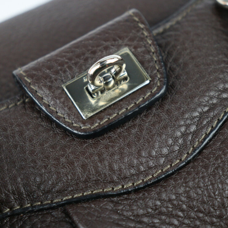 超美品 Salvatore Ferragamo サルヴァトーレ フェラガモ ガンチーニ ハンドバッグ 21 6878 レザー ダークブラウン シルバー金具 2WAY ショルダーバッグ ミニボストン