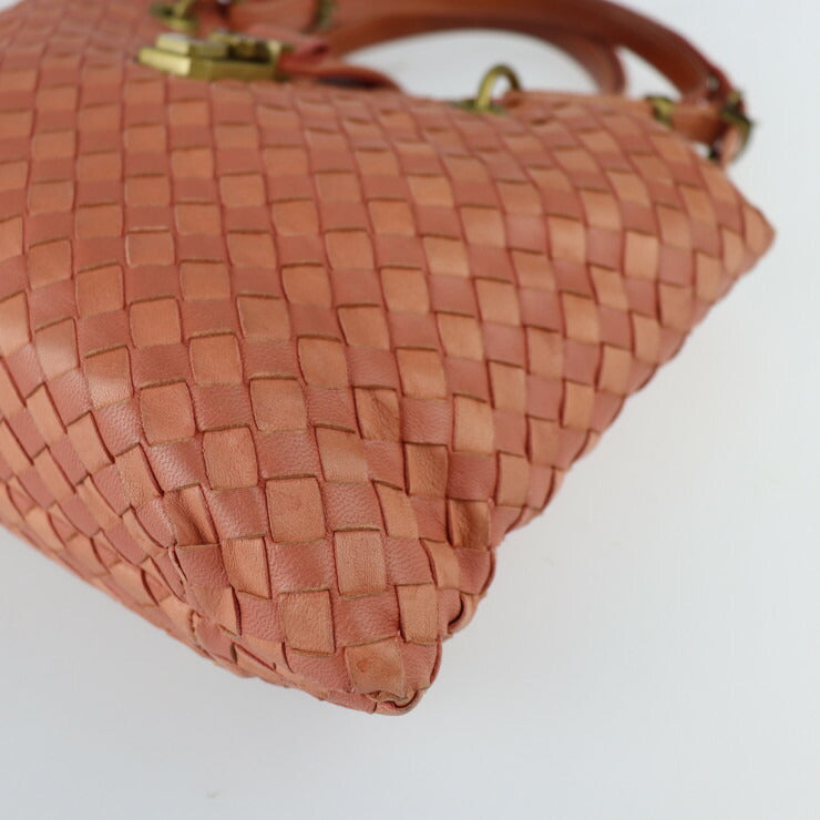 BOTTEGAVENETA ボッテガヴェネタ イントレチャート ハンドバッグ 162112 レザー サーモンピンク系 ゴールド金具 トートバッグ ミニバッグ