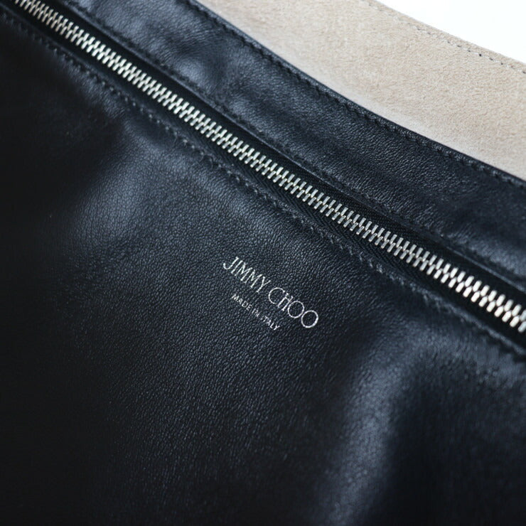 美品 JIMMY CHOO ジミーチュウ ツイスト イースト ウエスト トートバッグ - レザー ブラック ボルドー系 ハンドバッグ ショルダーバッグ ショッピングバッグ バイカラー