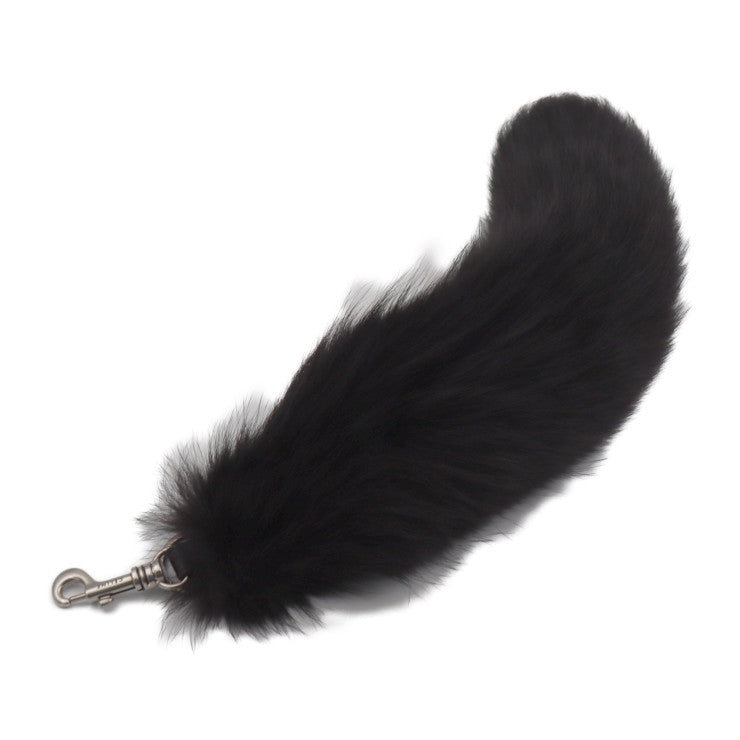 Beautiful CELINE FOX TAIL keychain - fox fur, black, silver hardware, key ring, bag charm