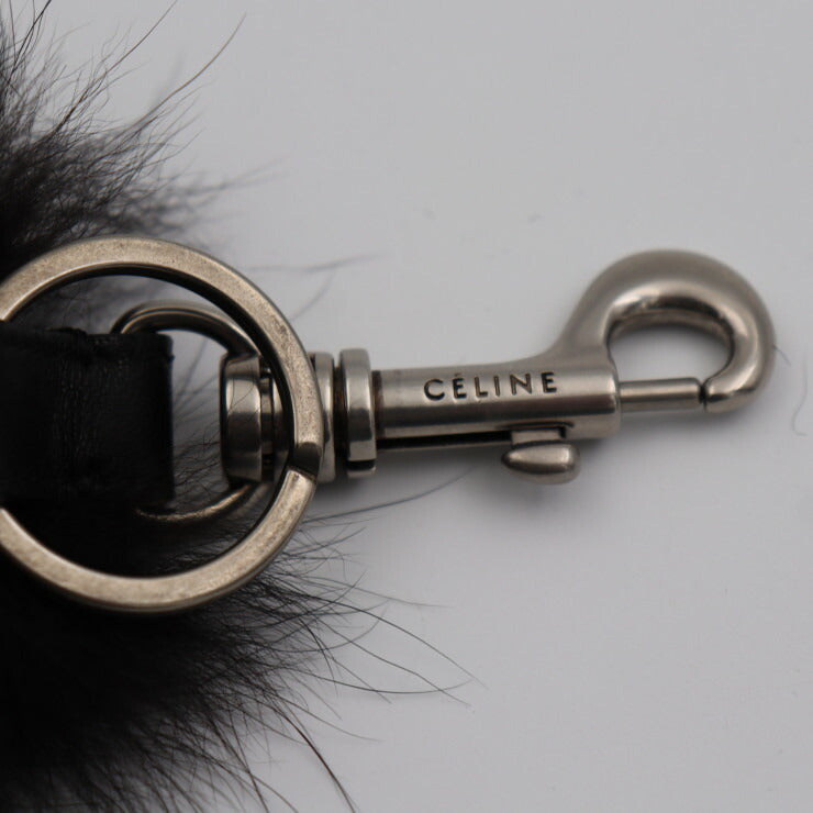 Beautiful CELINE FOX TAIL keychain - fox fur, black, silver hardware, key ring, bag charm