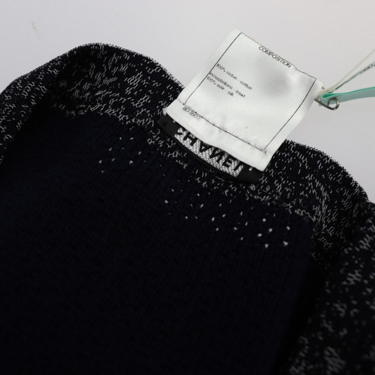 美品 CHANEL シャネル アパレル ワンピース P43319K04446 表記サイズ 36 コットン100% シルク100% ネイビー 半袖ニット ショートスリーブ ココマーク ココボタン
